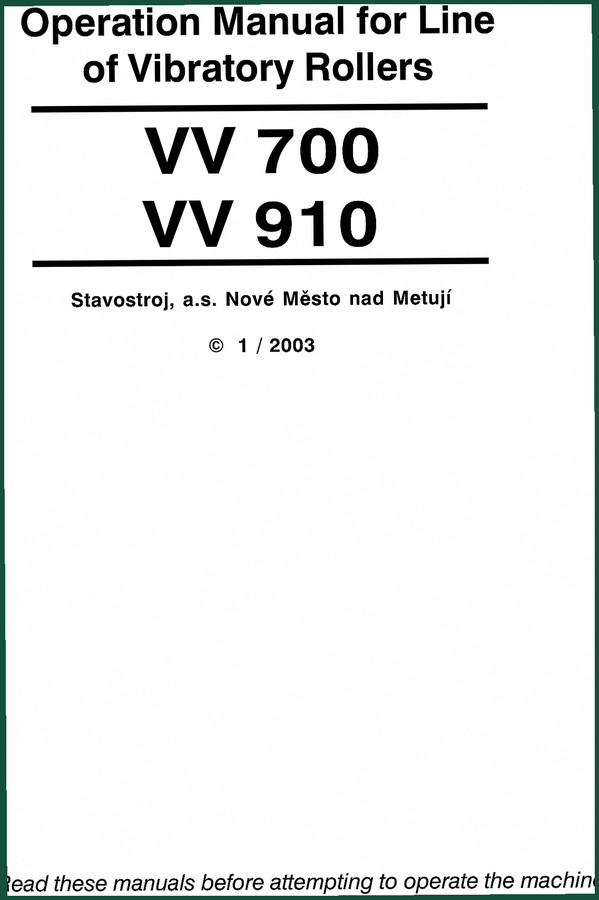 Stavostroj VV 700, VV 910 2003 Operators Manual – Factory Specs