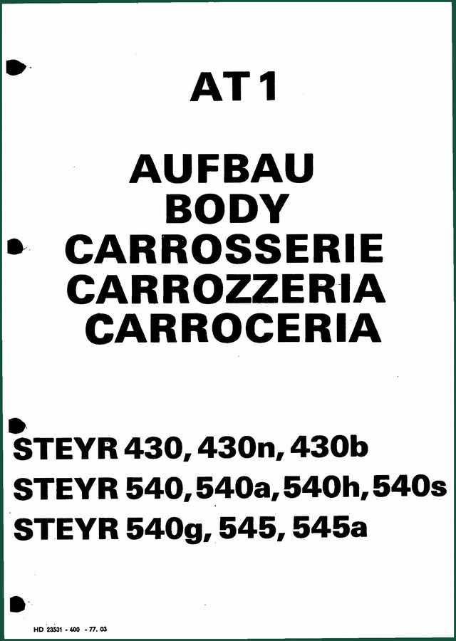 Steyr 430, 430n, 430b, 540, 540a 1977 Technical Manual – Factory Parts Specs