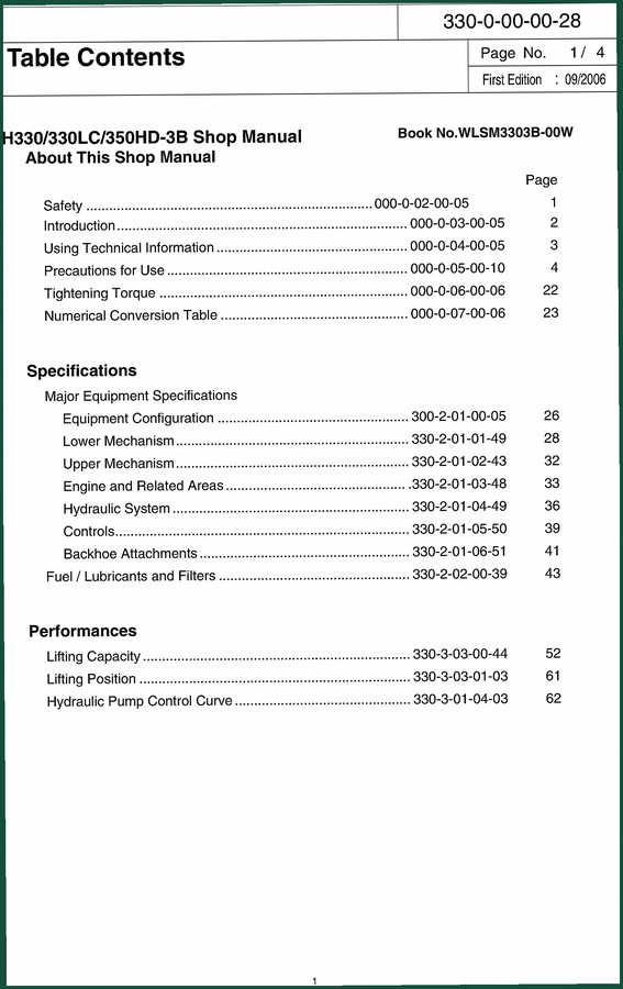 Hitachi Sumitomo SH330, SH330LC, 350HD-3B 2006 Workshop Manual