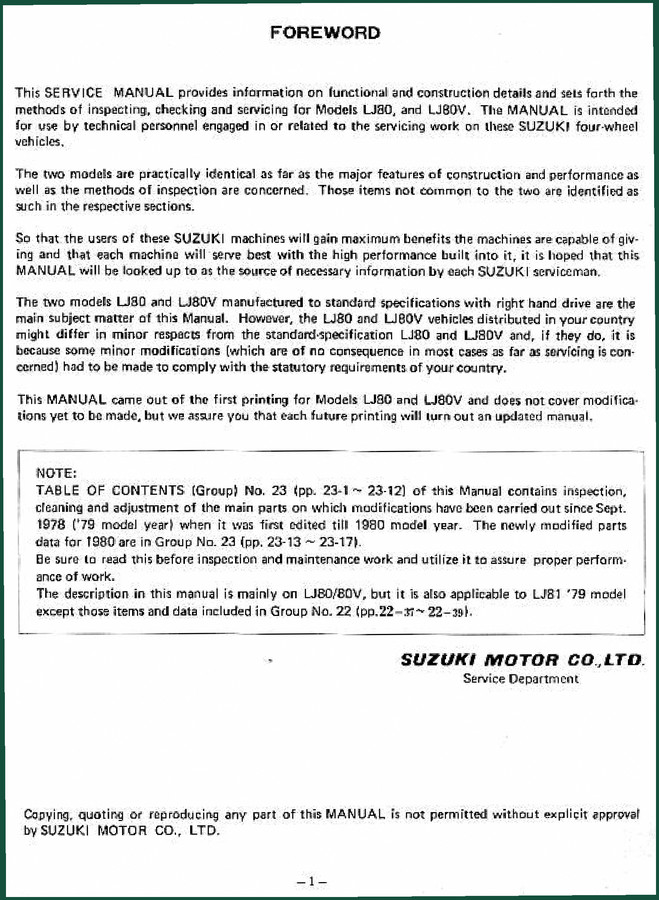 Suzuki LJ80, LJ80V, LJ81 Service Manual – 296 Pages Factory Data
