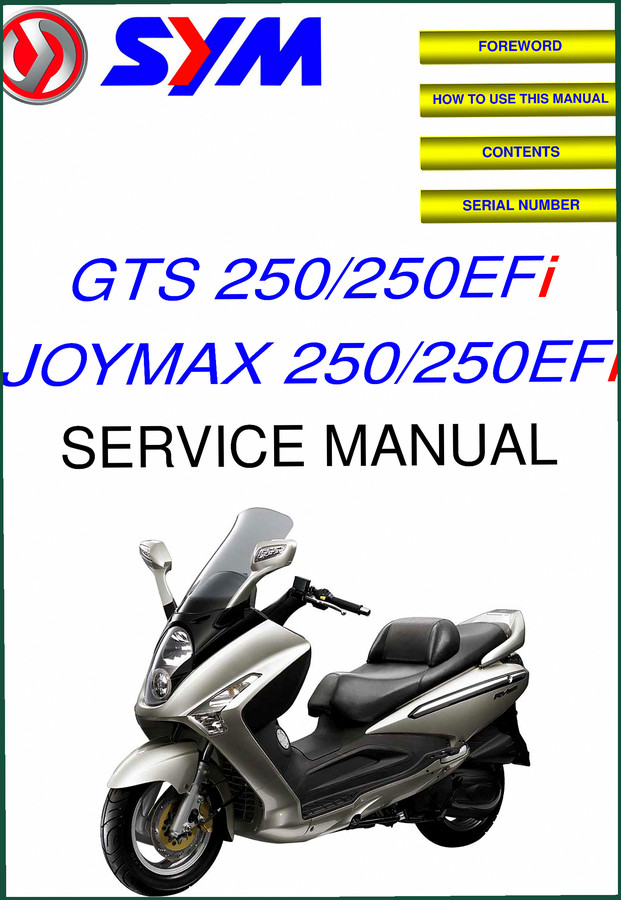 SYM GTS 250, GTS 250EFI, JOYMAX 250, JOYMAX 250EFI Service Manual – 301 Pages