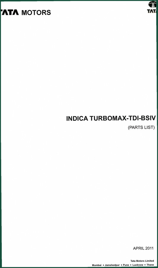 TATA Motors INDICA DLX TURBOMAX BS-IV 2011 Parts Catalog – OEM Specs