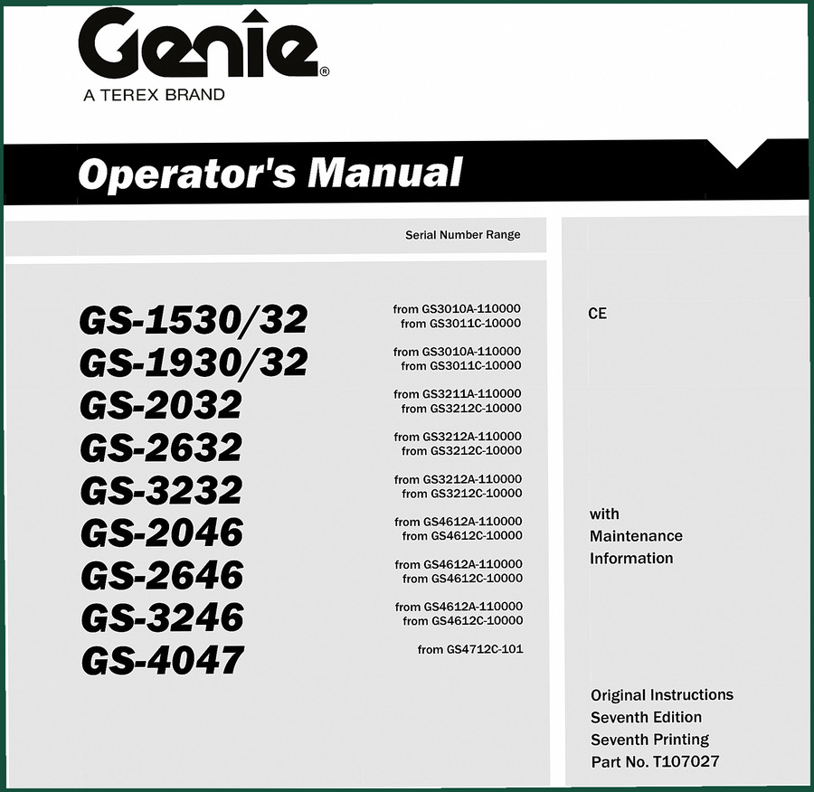 Terex GS-1530 GS-1532 GS-1930 GS-1932 GS-2032 1997 Operators Manual