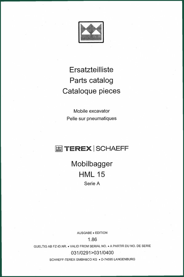 Terex Schaeff HML 15 Parts Catalog – OEM Exploded Views & Part Numbers