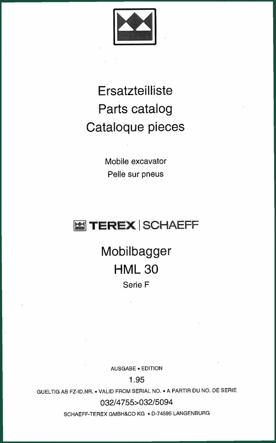 Terex Schaeff HML 30 1983 Parts Catalog – OEM Parts Data