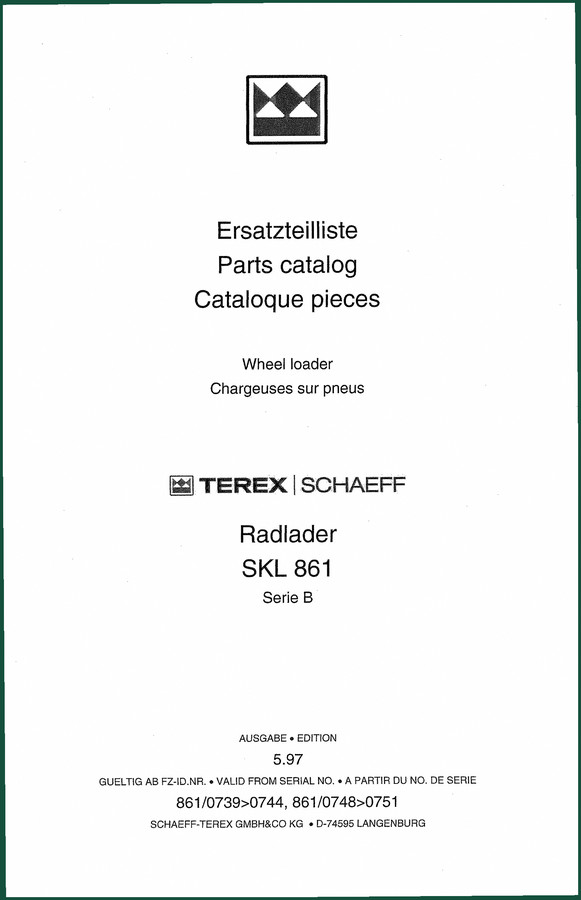 Terex Schaeff SKL 861 1994 Parts Catalog – 276 Pages OEM