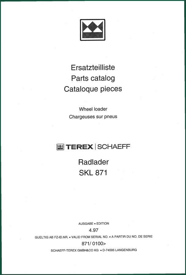 Terex Schaeff SKL 871 1997 Parts Catalog – OEM Parts Data