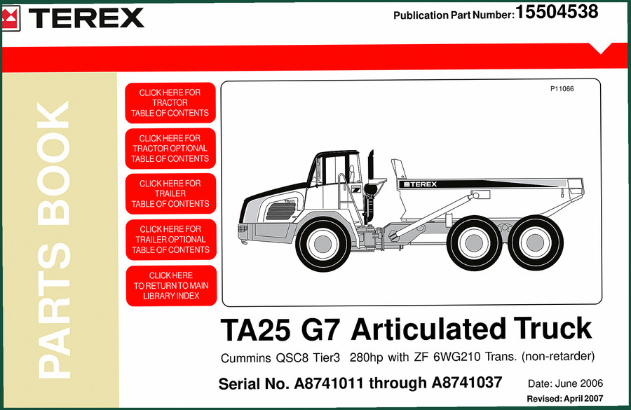Terex TA25 G7 2006 Parts Catalog – 388 Pages OEM Factory Specs