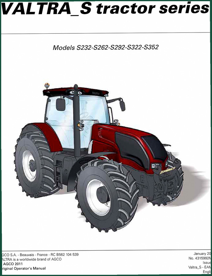 Valtra Valmet S232 S262 S292 S322 S352 2011 Operators Manual – OEM Specs