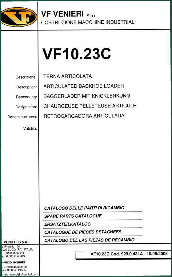 VF Venieri VF10.23C 2006 Parts Catalog – OEM Exploded Views & Part Numbers