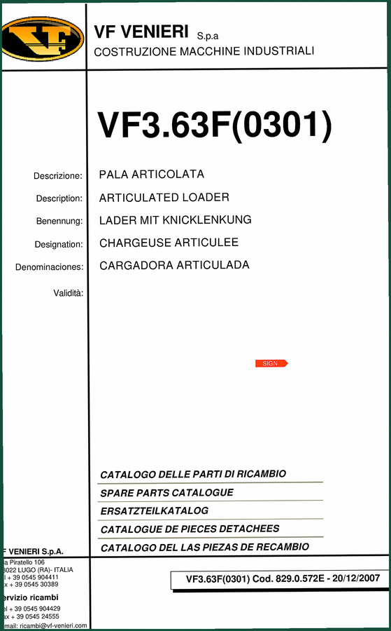 VF Venieri VF3.63F 2007 Parts Catalog – OEM Exploded Views & Part Numbers