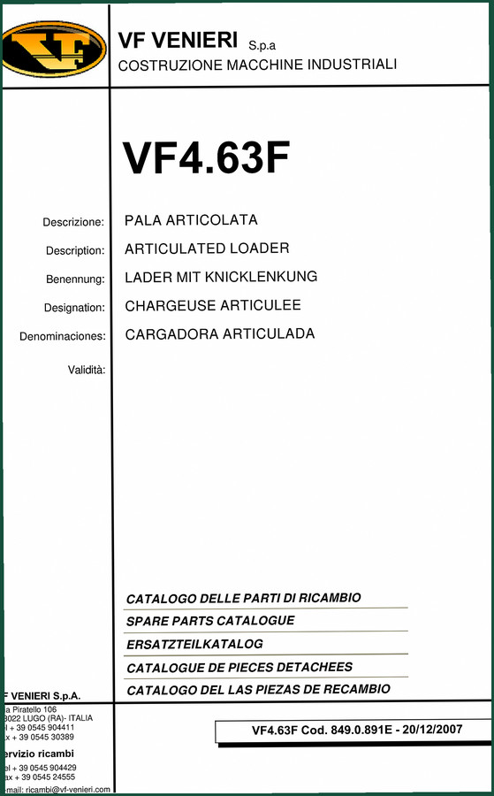 VF Venieri VF4.63F 2007 Parts Catalog – OEM Exploded Diagrams and Part Numbers