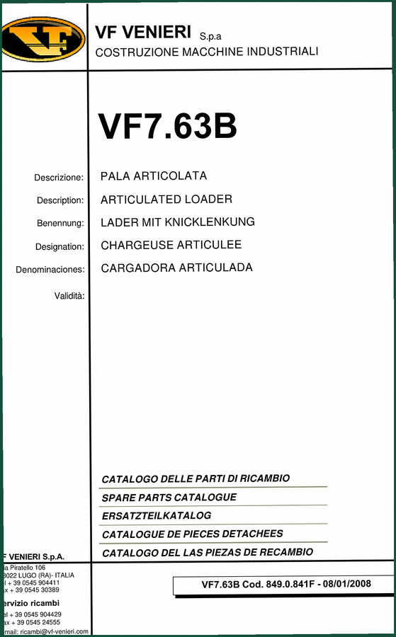 VF Venieri VF7.63B 2008 Parts Catalog – OEM Exploded Views