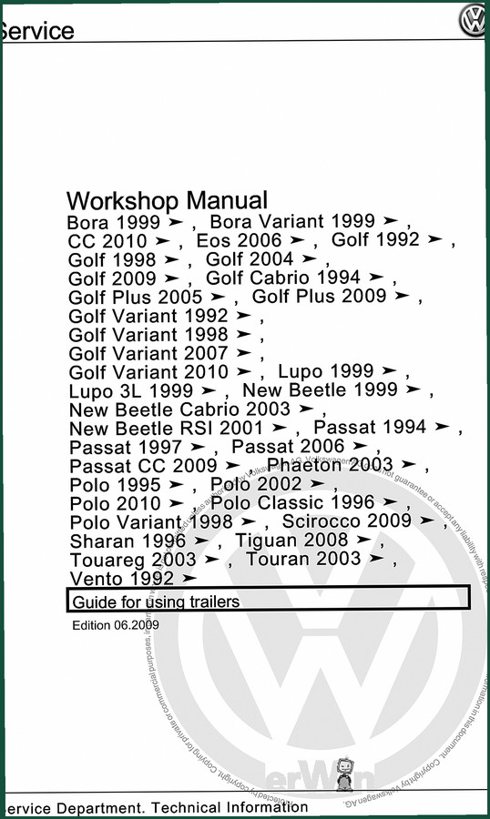 VW Polo, Golf, Golf Plus, Passat, Touran 2009 Service Manual