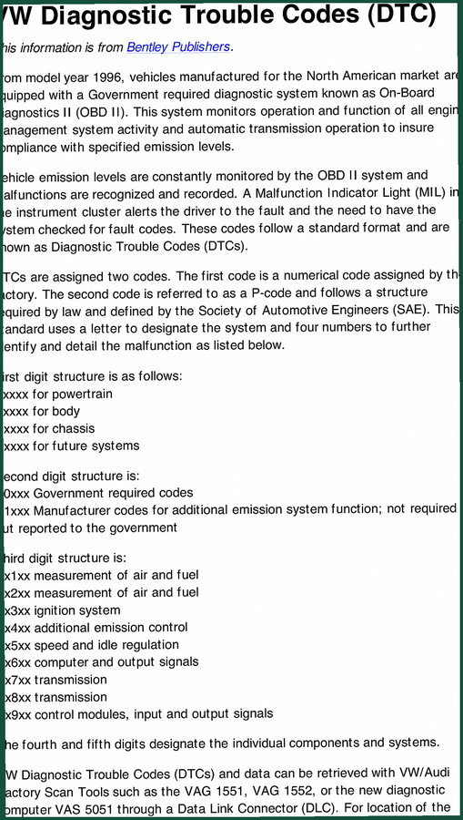 VW Pxxxx, Bxxxx, Cxxxx, Uxxxx Diagnostics Manual – 36 Pages