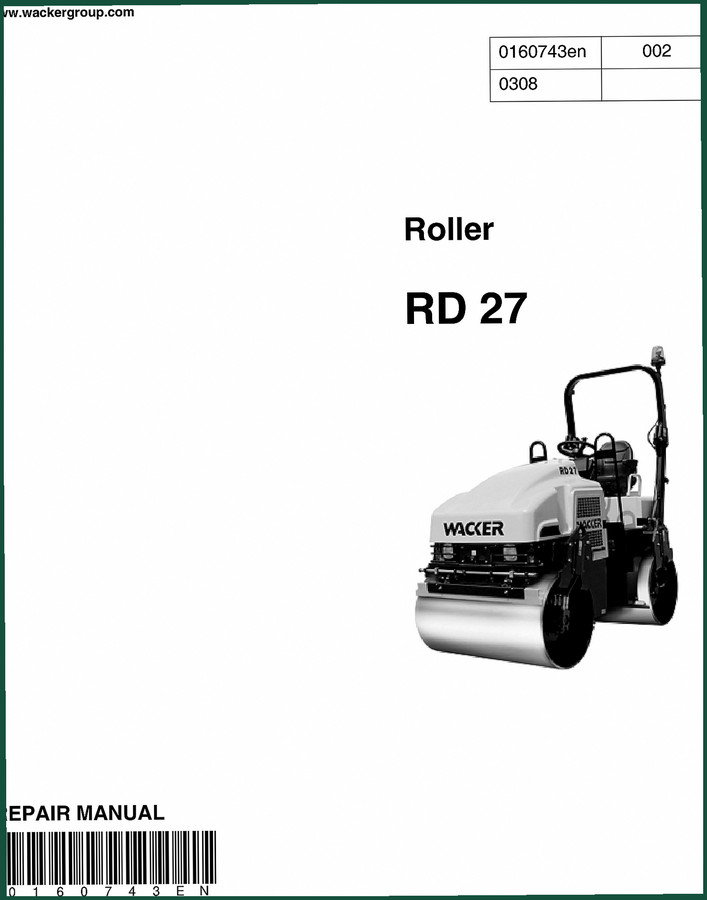 Wacker Neuson RD 27 2008 Repair Manual – Factory Specs for Roller