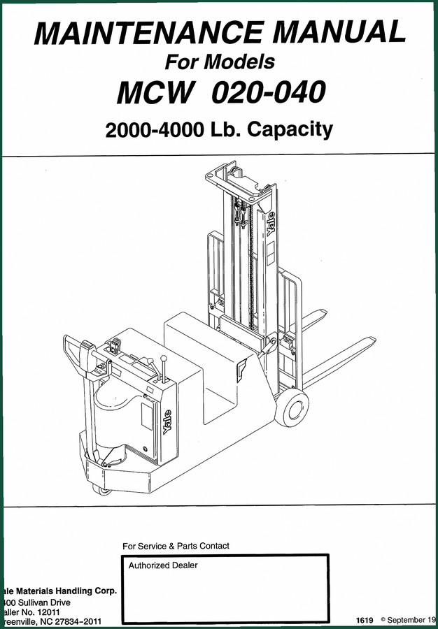 Yale MCW020, MCW040 1995 Service Manual – 198 Pages | Factory Specs
