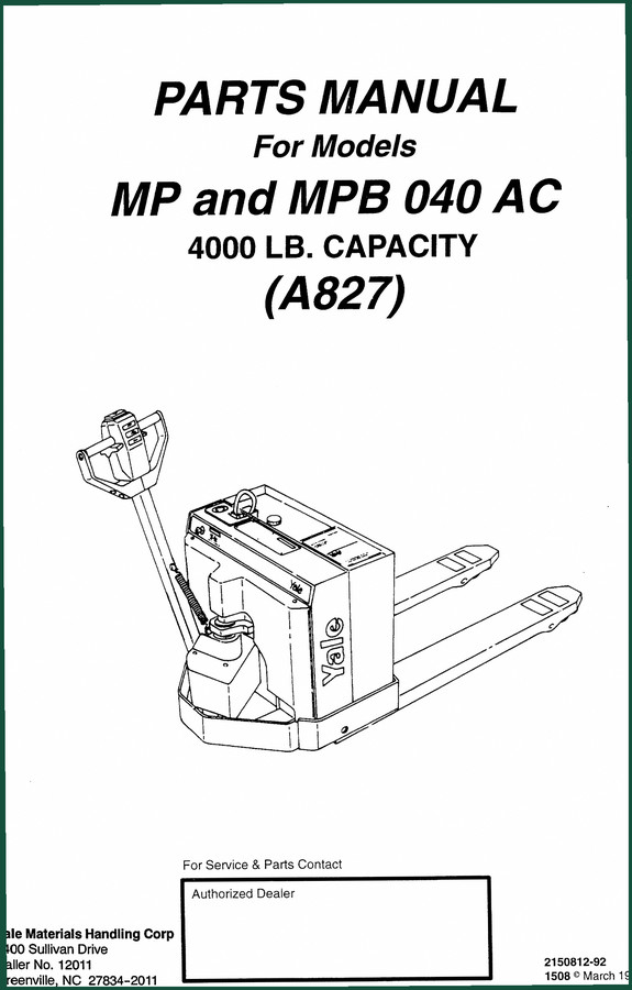 Yale MP, MPB 040 AC 1997 Parts Catalog – Official OEM Parts Index