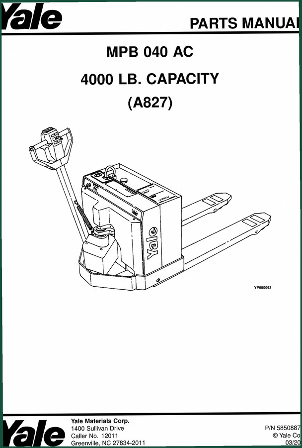 Yale MPB 040 2002 Parts Catalog – OEM Parts Identification