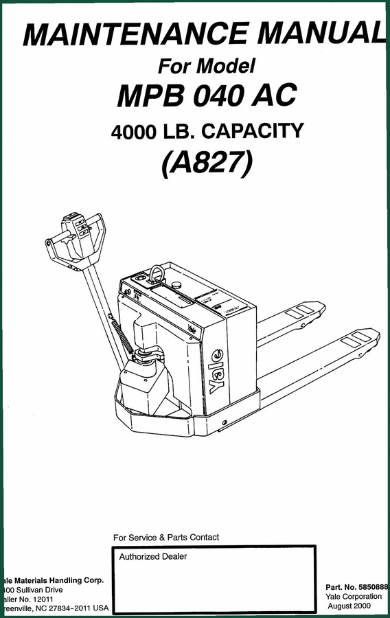 Yale MPB 040 AC 2000 Service Manual – 112 Pages of Factory Specs