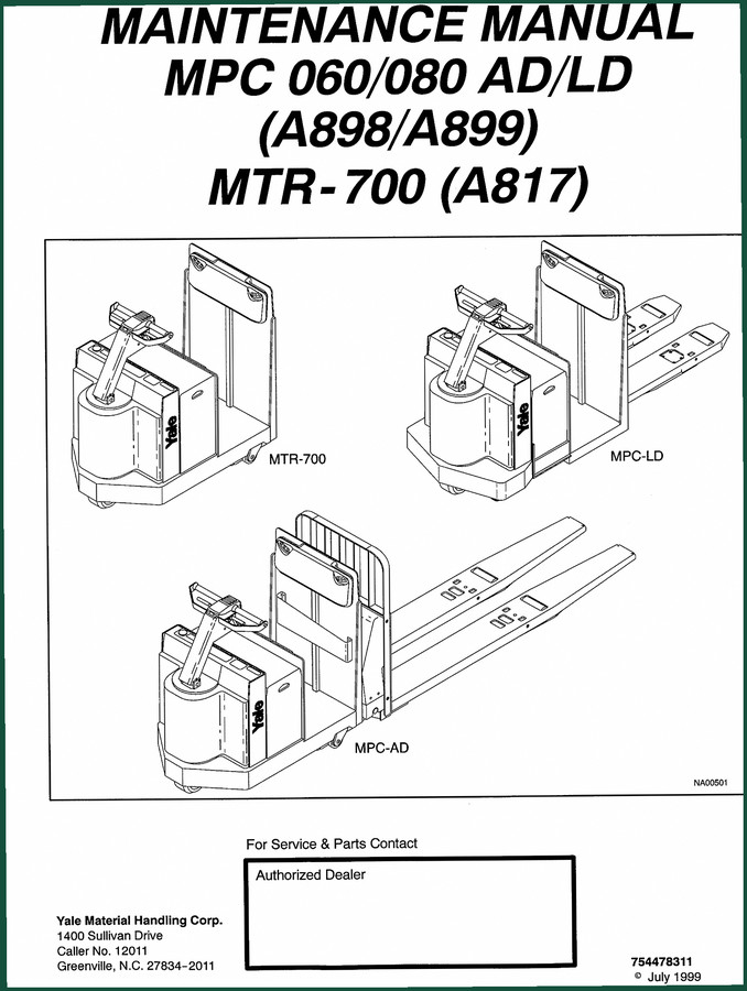 Yale MPC, MTR-700 1999 Service Manual – Factory Specs