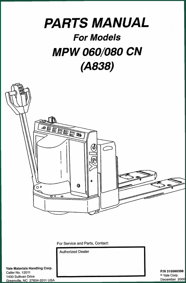 Yale MPC 080 LD, MLW 040, MLW 060, MTR-700, MPW 060 1998 Service Manual – 306 Pages