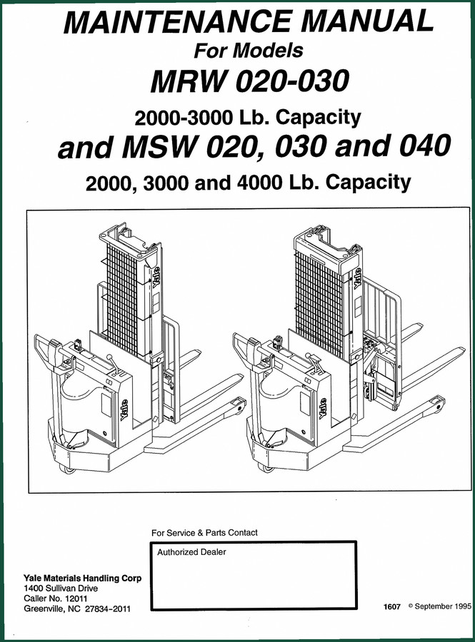 Yale MRW020, MRW030, MSW020, MSW030, MSW040 1995 Service Manual - 221 Pages