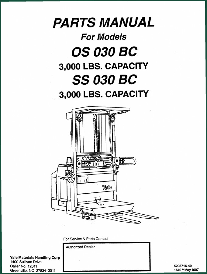 Yale OS 030 BC, SS 030 BC 1997 Parts Catalog | OEM Specs