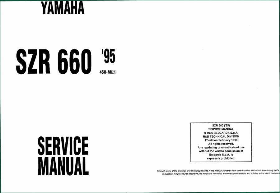 Yamaha SZR660 1996 Service Manual – 207 Pages of Factory Specs