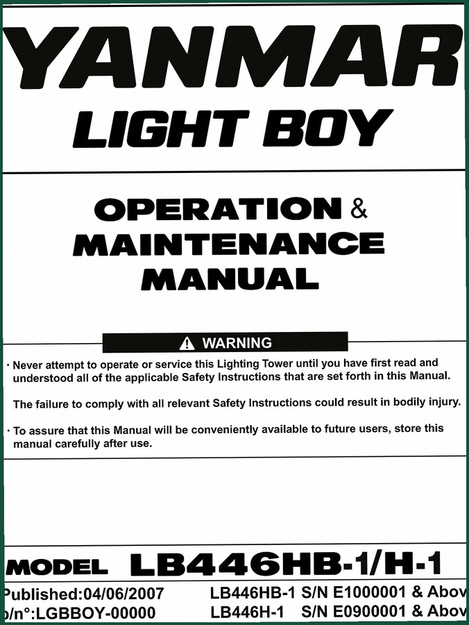Yanmar LB446HB-1, LB446H-1 2007 Operators Manual – 66 Pages