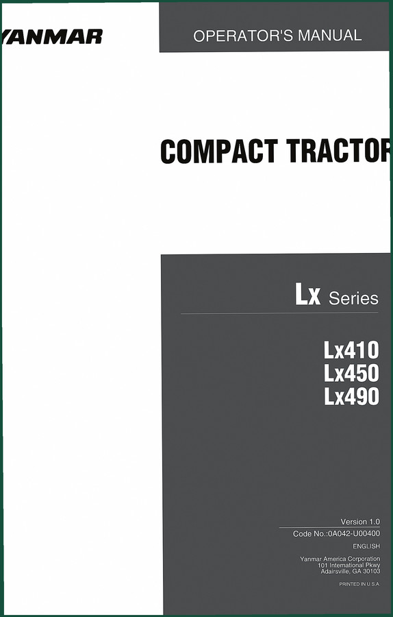 Yanmar Lx410, Lx450, Lx490 2011 Operators Manual - OEM Specs