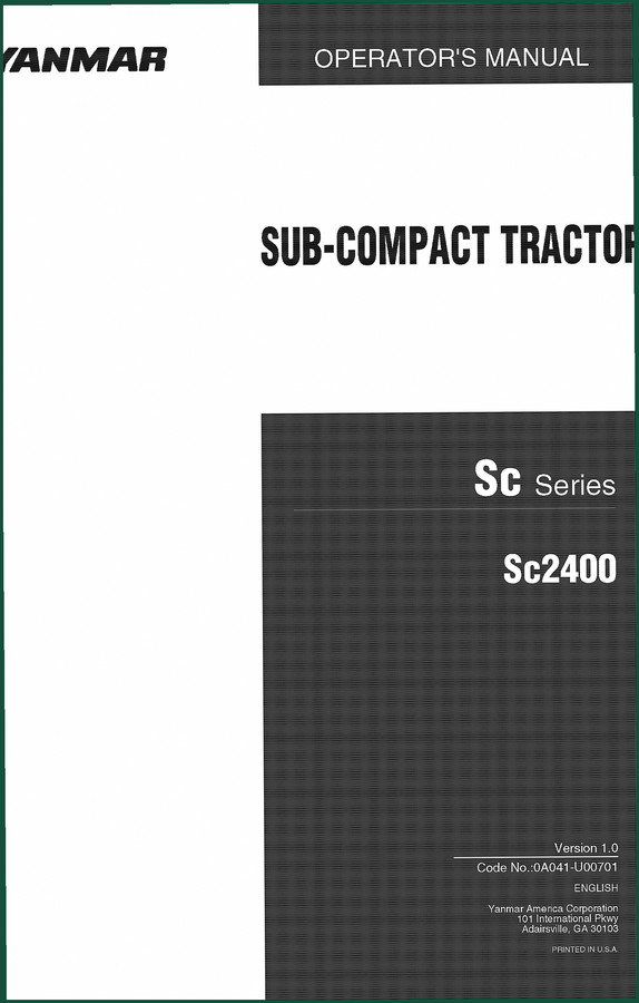 Yanmar Sc2400 2011 Operators Manual – Factory Specs & Safety