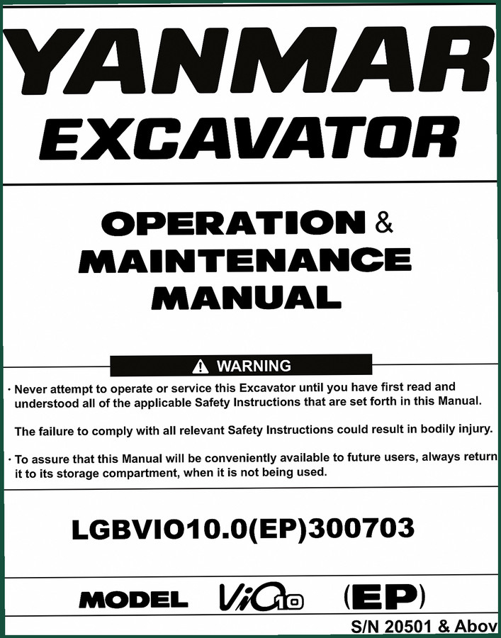 Yanmar Vio Operators Manual 228 Pages | Factory Specs