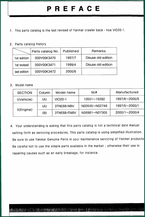 Yanmar VIO20-1, 3TNE68-NBV, ENBV 2000 Parts Catalog — 148 Pages