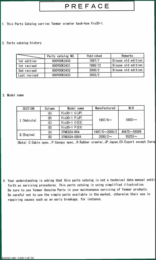 Yanmar Vio30-1 C, 3TNE82A-BVA, 3TNE82A-EBVA 2003 Parts Catalog PDF