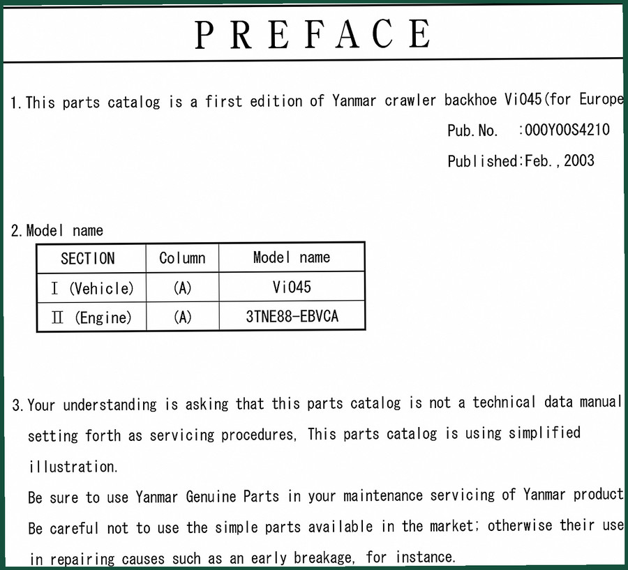Yanmar Vio45 2003 Parts Catalog - OEM Diagrams & Part Numbers