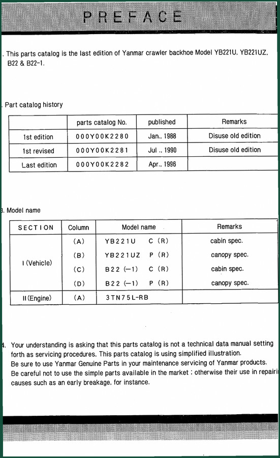 Yanmar YB221U, YB221UZ, B22(-1) 1990 Parts Catalog – 161 Pages | AutoFix Global