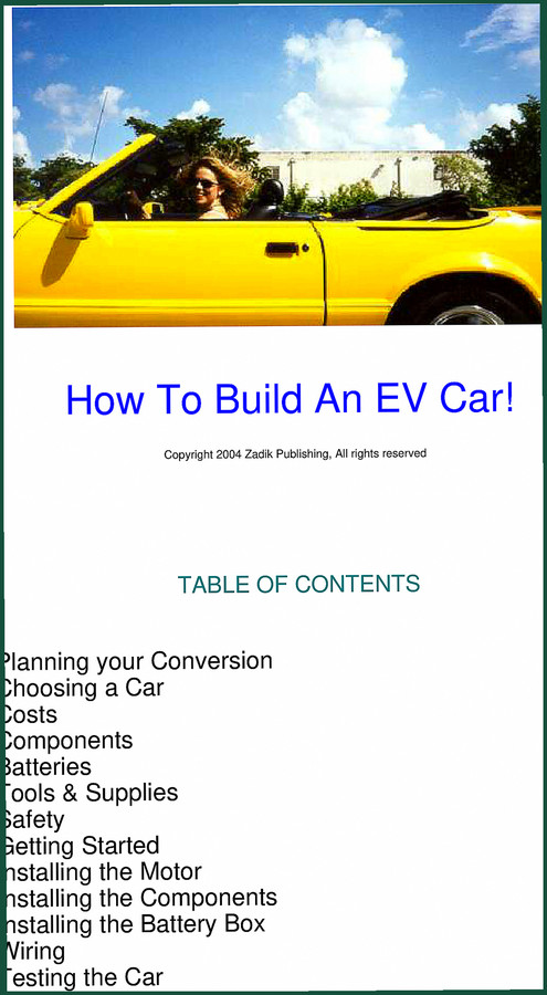 Zadik Publishing Nova, GEO, Saturn, Rabbit, MR2 2004 Technical Manual – Precision EV Conversion Data