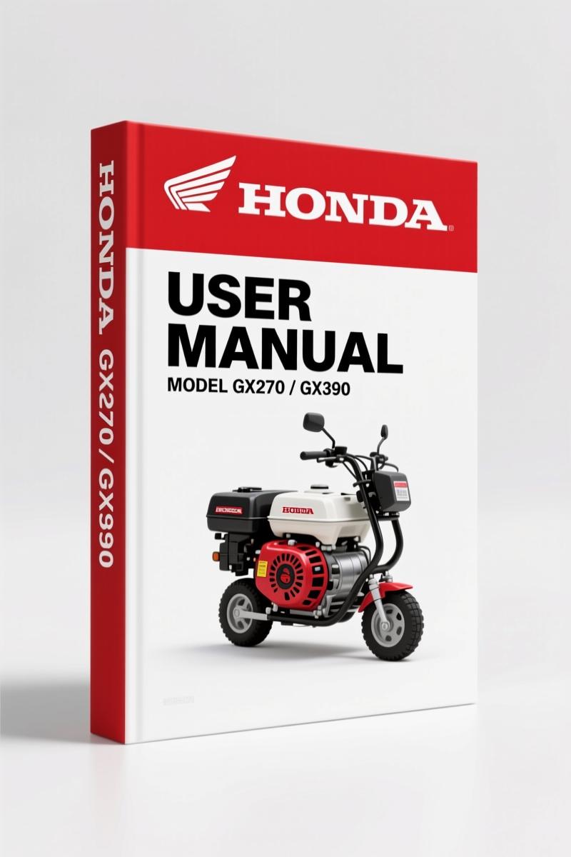 Honda GX270 GX390 2003 User Manual cover showing engine and safety labels