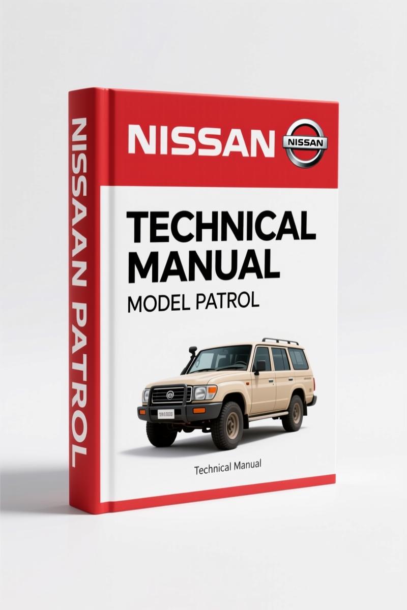 Nissan Patrol Patrol GR 1996 Repair Manual cover showing engine bay and transmission cutaway