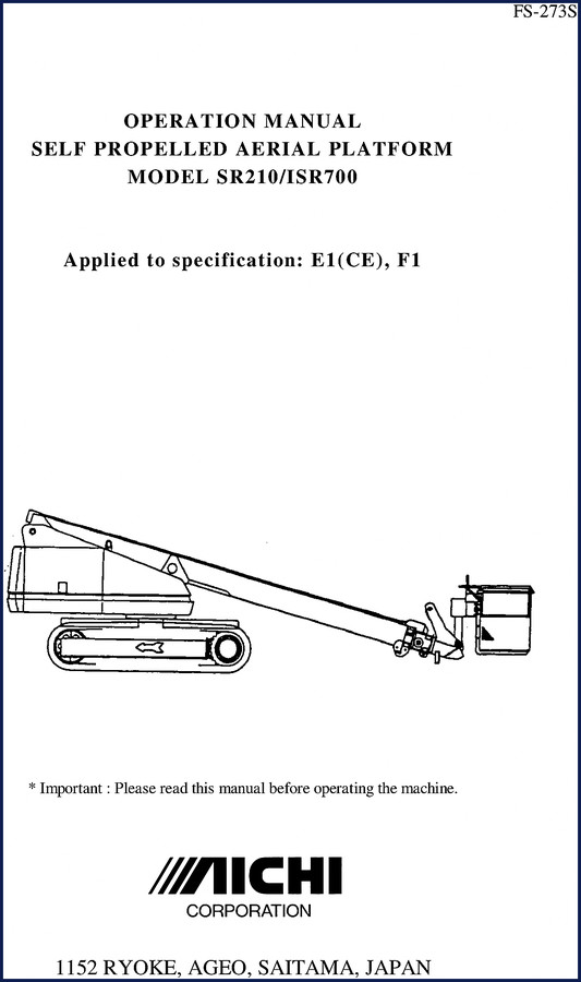 Aichi SR210 ISR700 Operator Manual cover page – 84 pages factory document