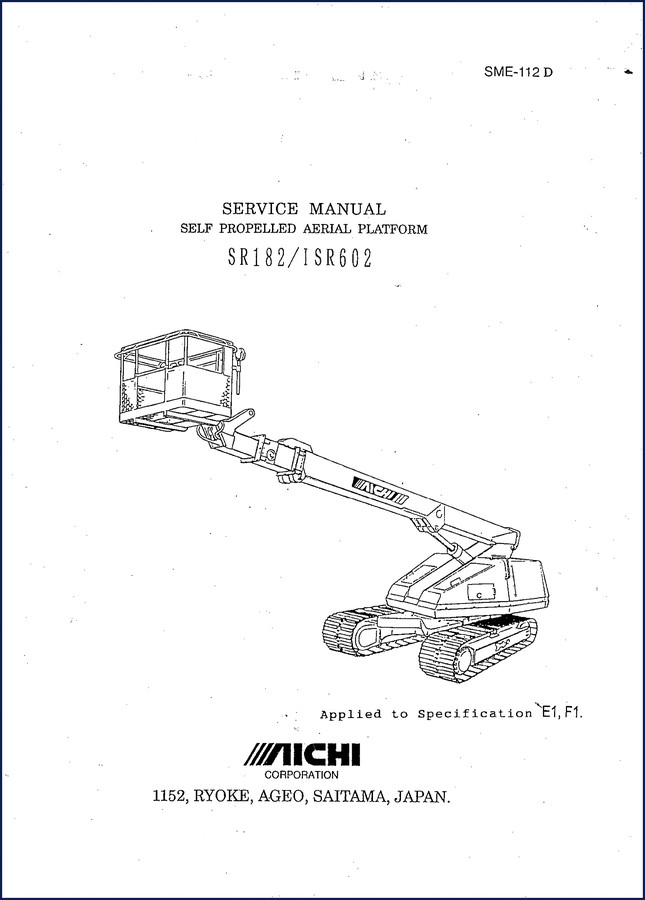 Aichi SR182 ISR602 Service Manual cover – factory OEM documentation for self-propelled aerial platform