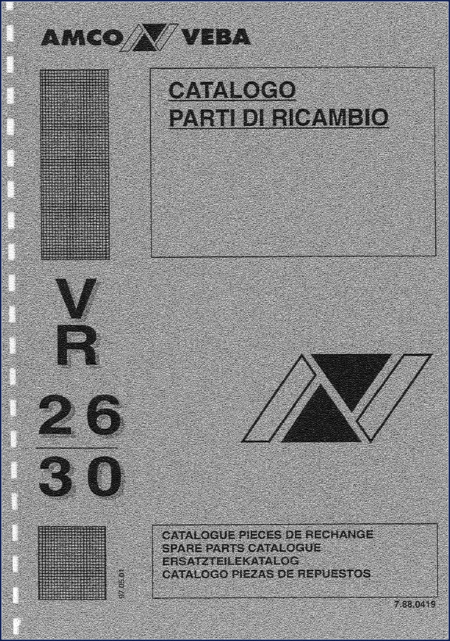 Amco Veba VR 26 VR 30 1988 Parts Catalog cover showing crane and catalog title