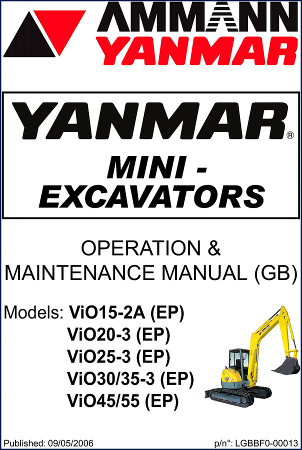Ammann Yanmar ViO15-2A 2006 Service Manual cover showing mini-excavator diagram