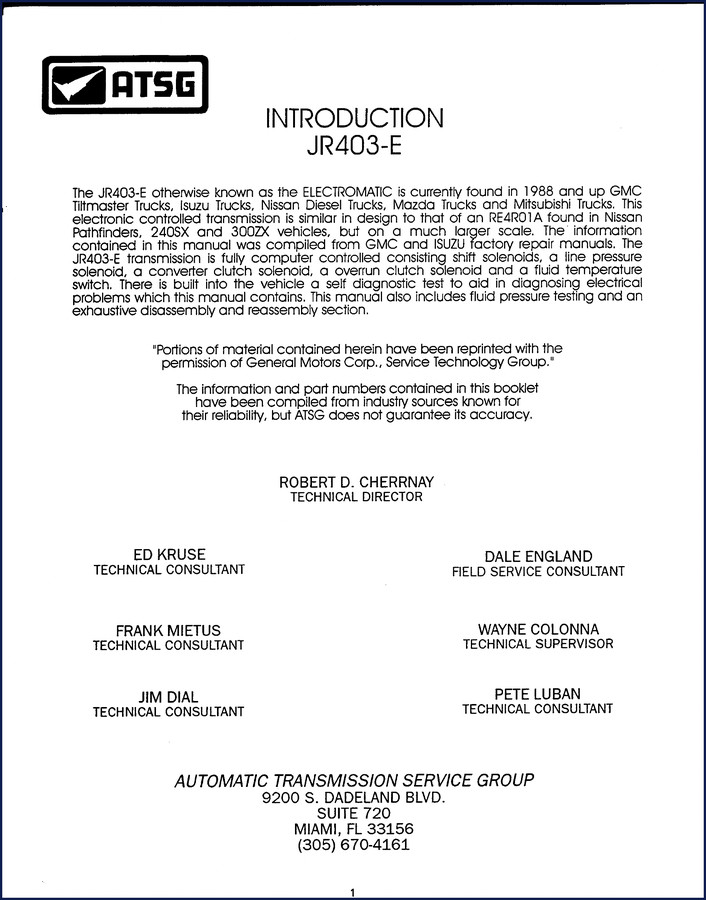ATSG JR403-E Technical Manual cover - 119 page factory transmission service manual for Electromatic transmission