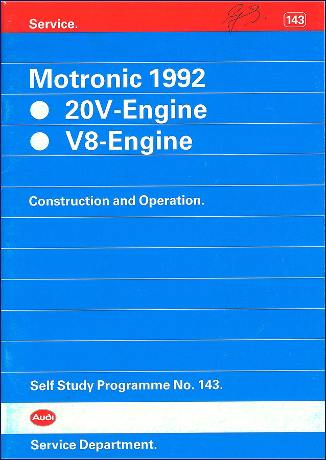 1992 Audi 20V and V8 Motronic Self-Study Programme No. 143 technical manual cover