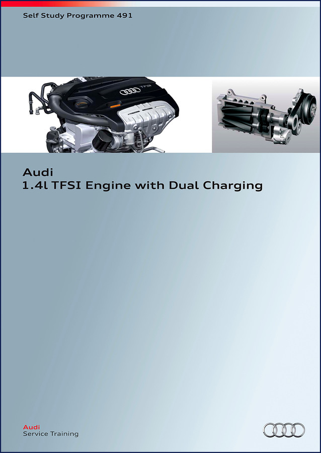 Audi A1 Technical Manual Self Study Programme 491 cover showing 1.4L TFSI engine diagram