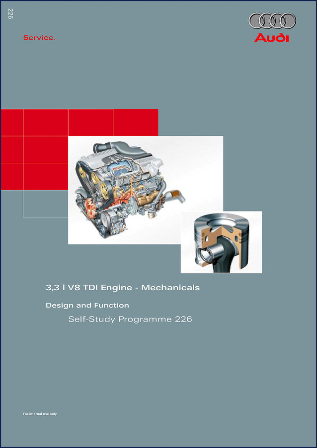 Audi V8 TDI Technical Manual cover – 36-page factory Self-Study Programme 226 for engine design and function
