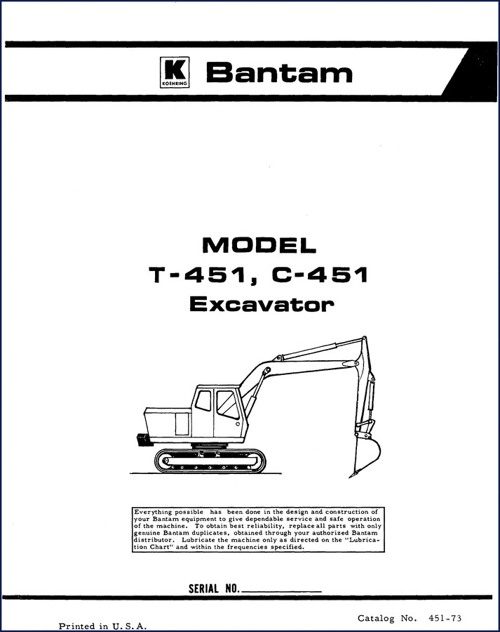 Bantam T-451 C-451 Excavator Parts Catalog cover page, 1976 edition, 135 pages