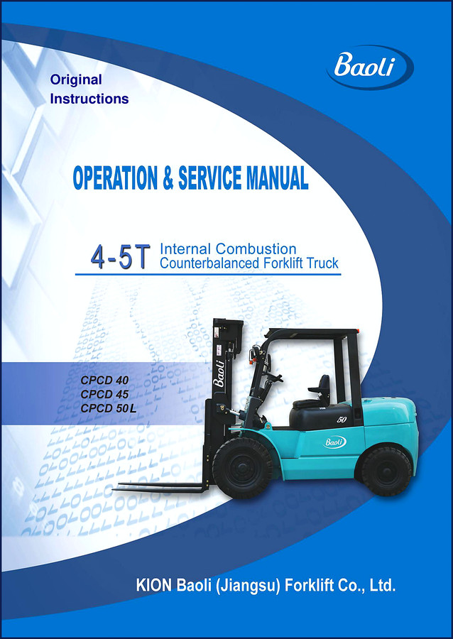 Baoli CPCD 40 forklift service manual cover showing 4-5 ton counterbalanced model